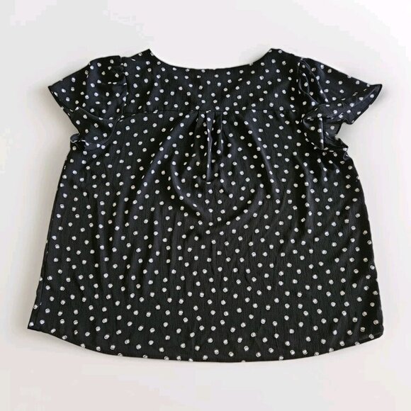 ELLE Top Women XL Black White Polka Dot Pull On Semi Sheer Flowy Flutter SS Boho - Picture 11 of 13